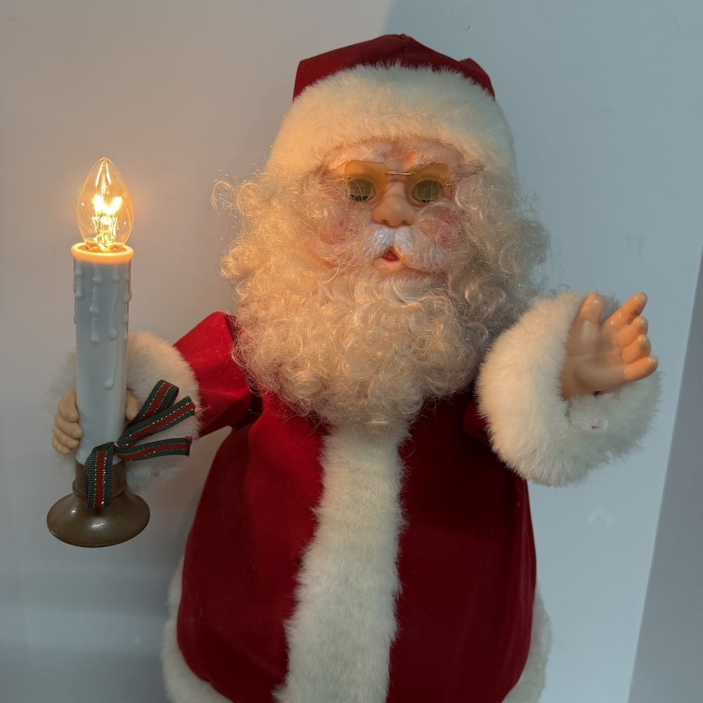 Vintage Animated Santa Claus Motionette Holding Candle Christmas Decor Working